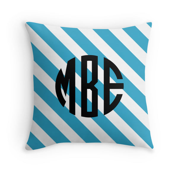 Blue White Stripe Monogram Throw Pillow Too